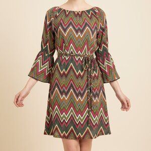 Urban Mangoz Multicolor Chevron Bell Sleeve Dress | Women’s Medium